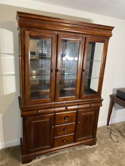 China cabinet, clock, frames, lamp tables, lamps, mirror