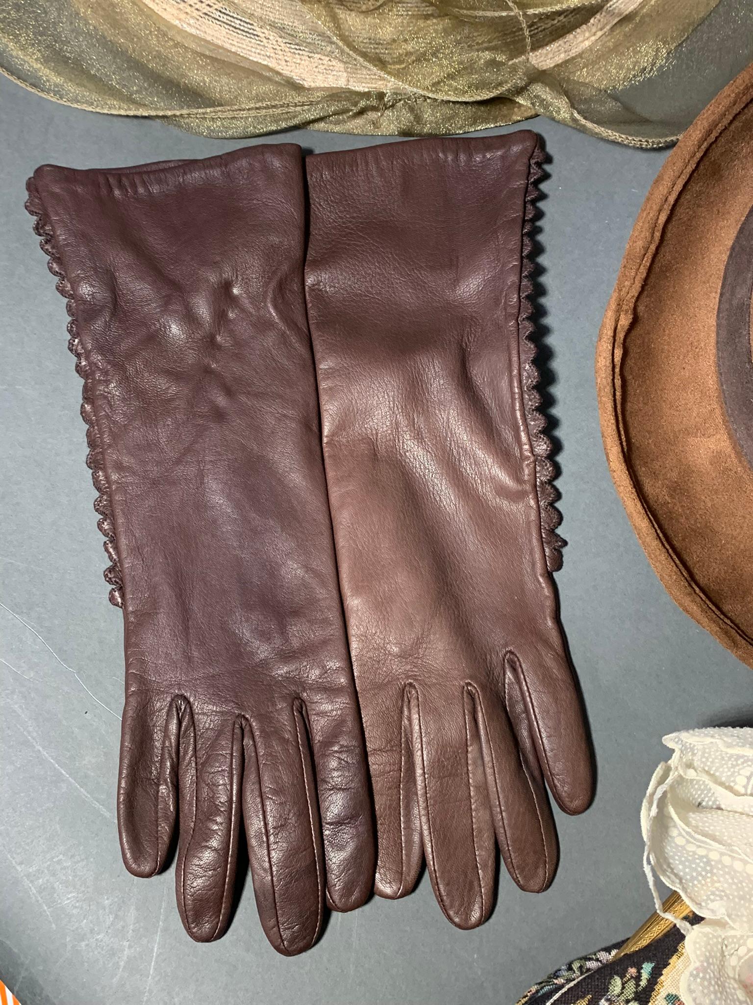 Vintage Leather Gloves, Purse, Top Hat & Women's Hats