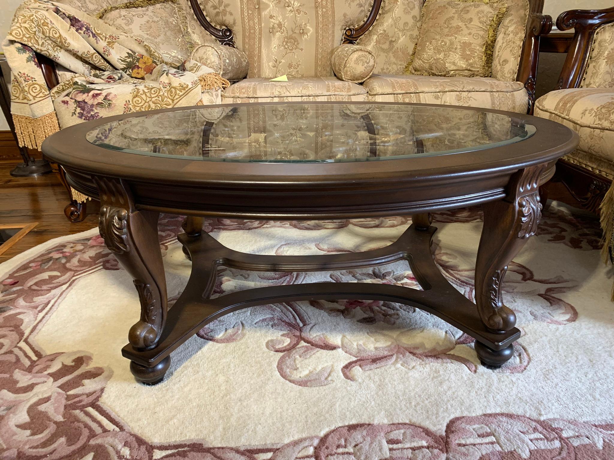 Ornate Glass Top Coffee Table with Ornate Metal Scrolling