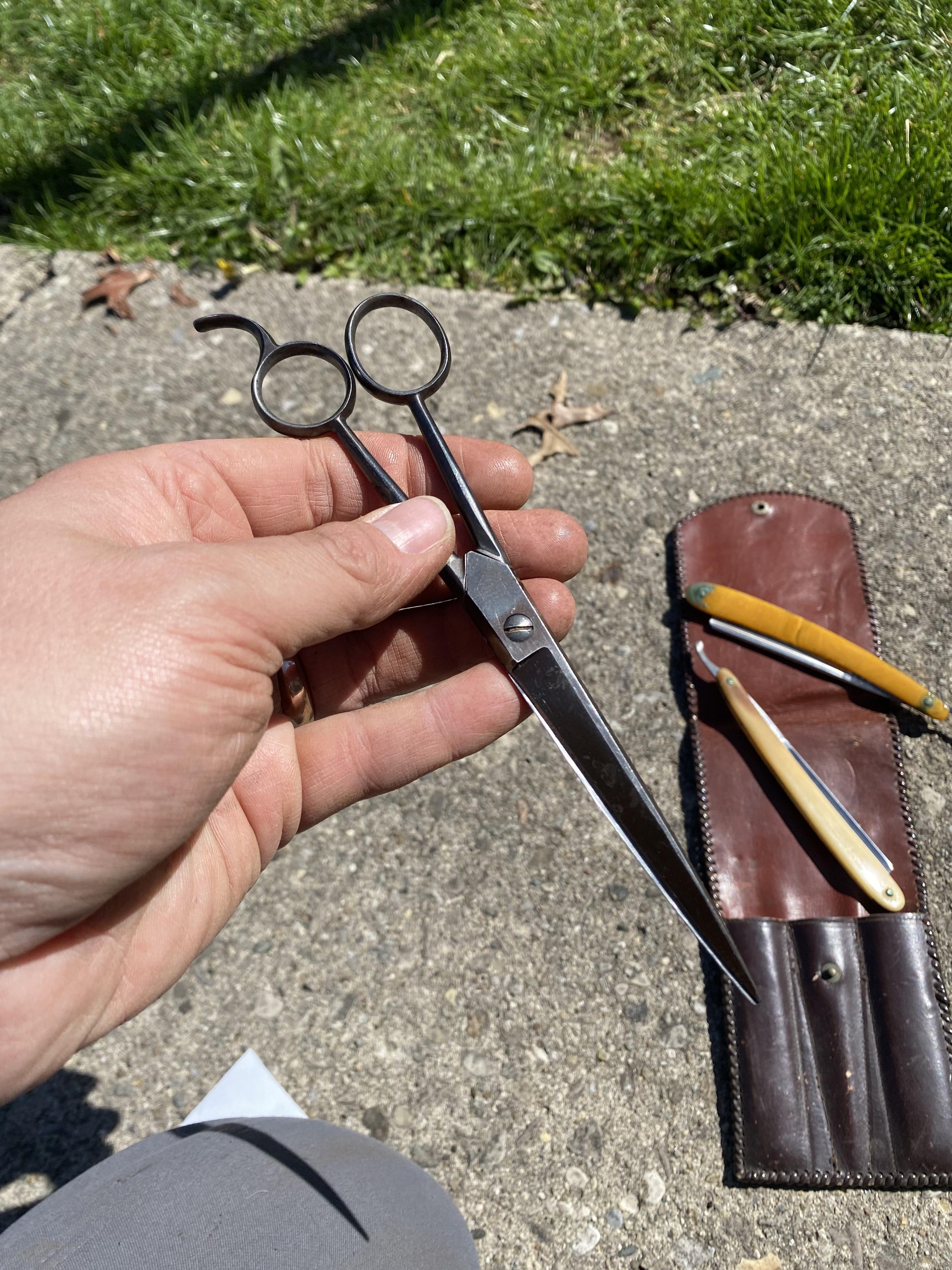 Antique Straight Razors and Barbers Scissors