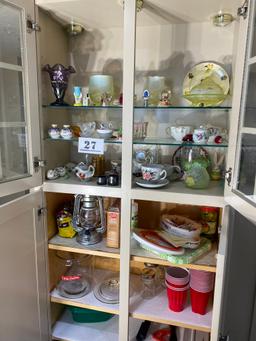 Cabinet Contents Lot including Fenton Glass, English Tea Cups and More