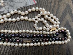 3 Pearl Necklaces and Pearl Earrings Lot