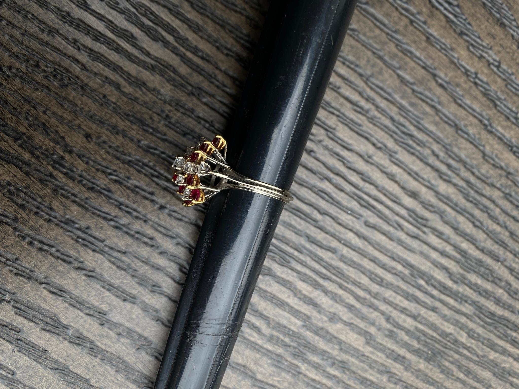 Vintage 14k Gold Cocktail Ring w/Rubies, Diamonds - 5.73 grams