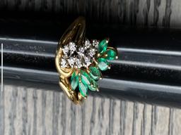 Vintage Diamond & Emerald 14k Gold Cocktail Ring - 7.08 grams