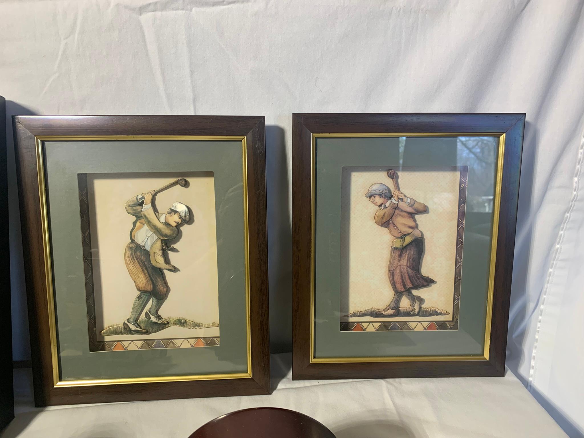 Great Group of Golf Collectibles - Wall Clock, Pictures, Mug, Figures & More
