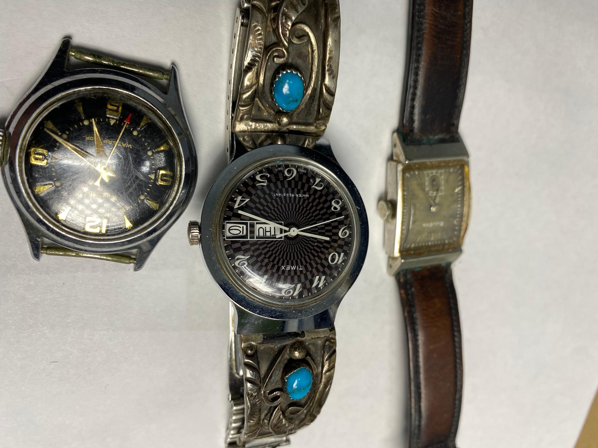 3 vintage watches including Bulova, Timex w/Sterling Tips