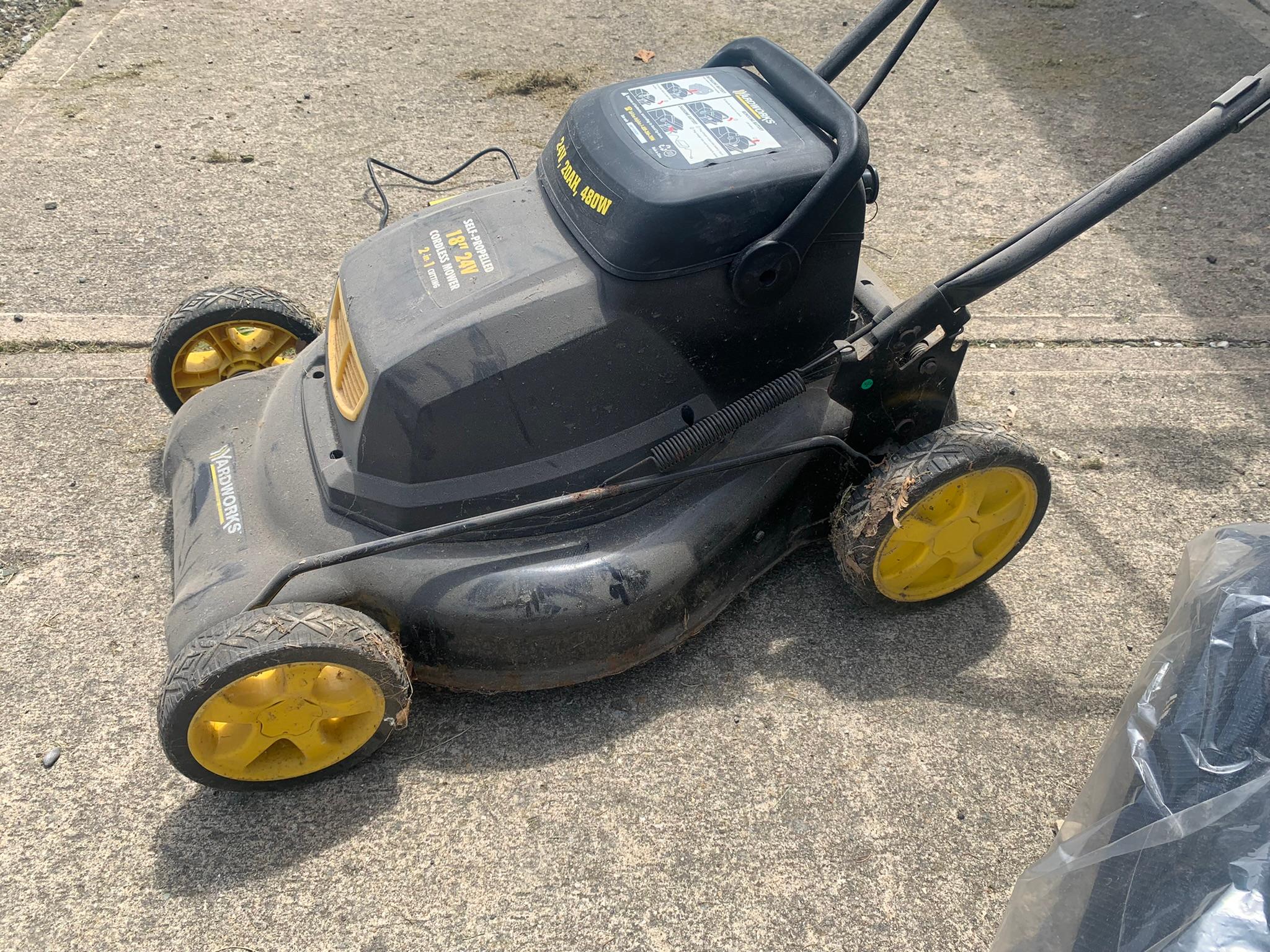 Yardworks 18 inch Cordless Self-Propelled Lawn Mower, Battery Charger & Manual