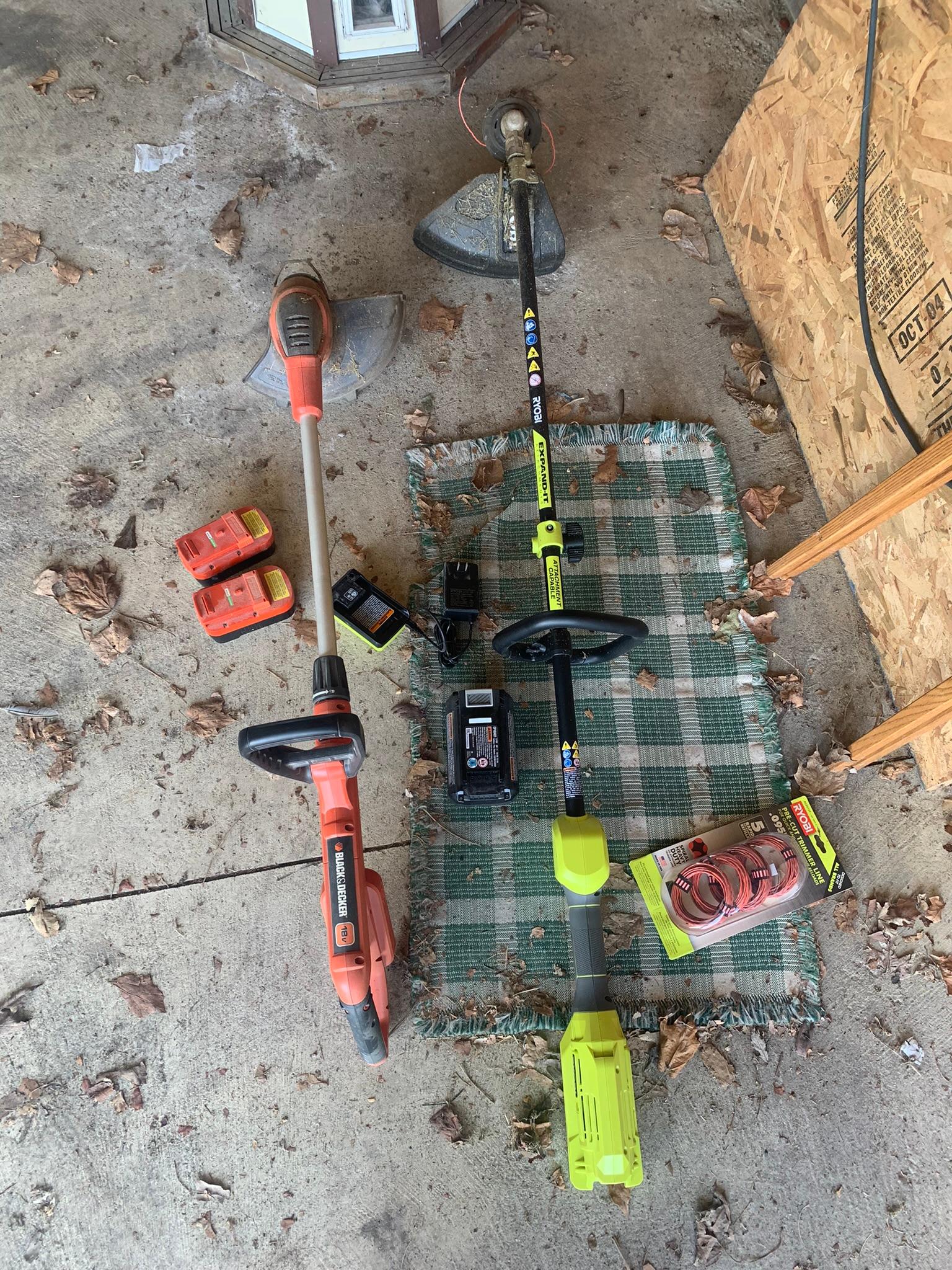 Ryobi & Black N Decker Battery String Trimmers with Chargers, Batteries & Trimmer Line