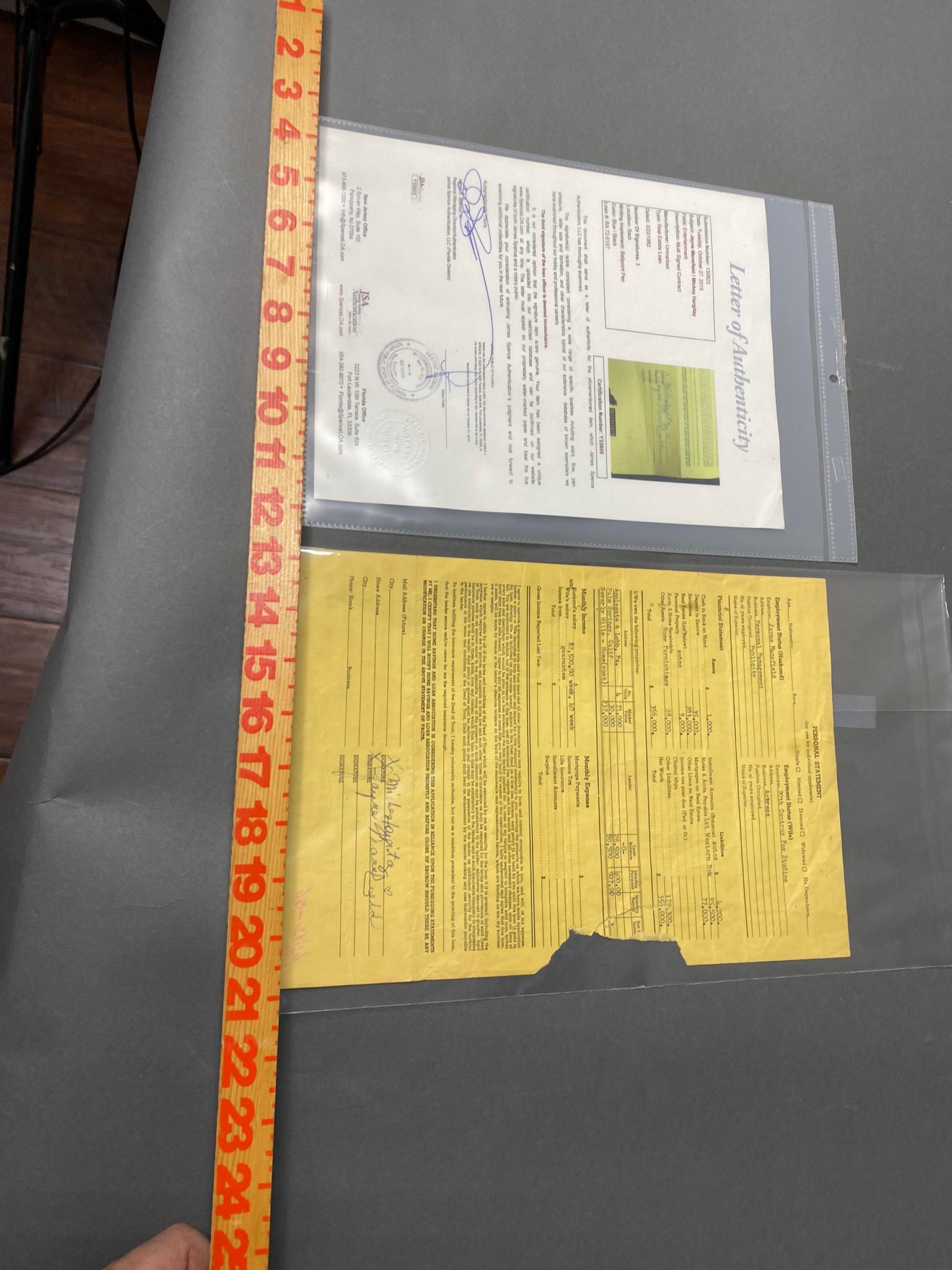 Rare Jayne Mansfield Pink Palace Beverly Hills Mortgage Loan Document