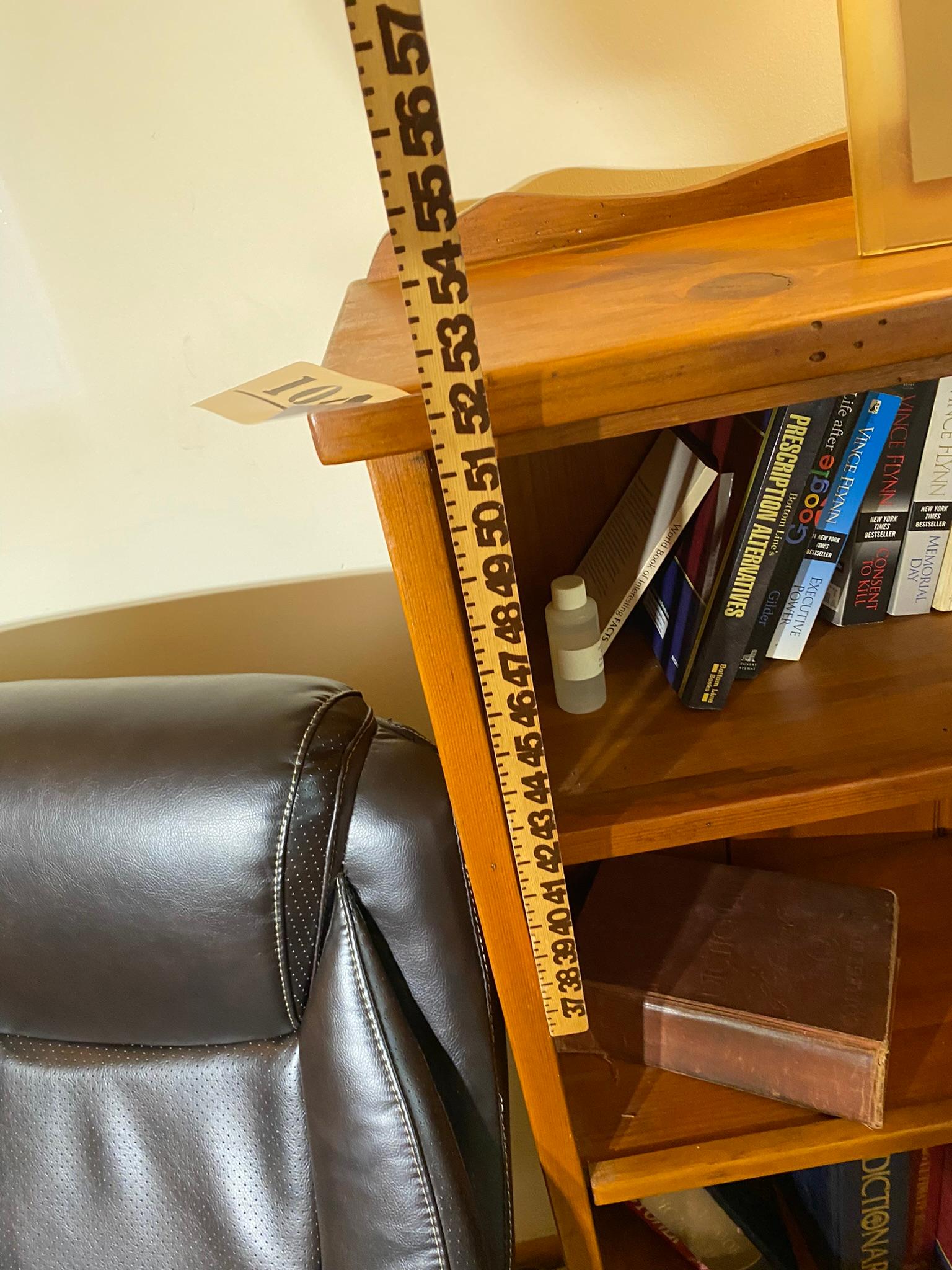 Bookshelf, MCM lamp, books, office chair