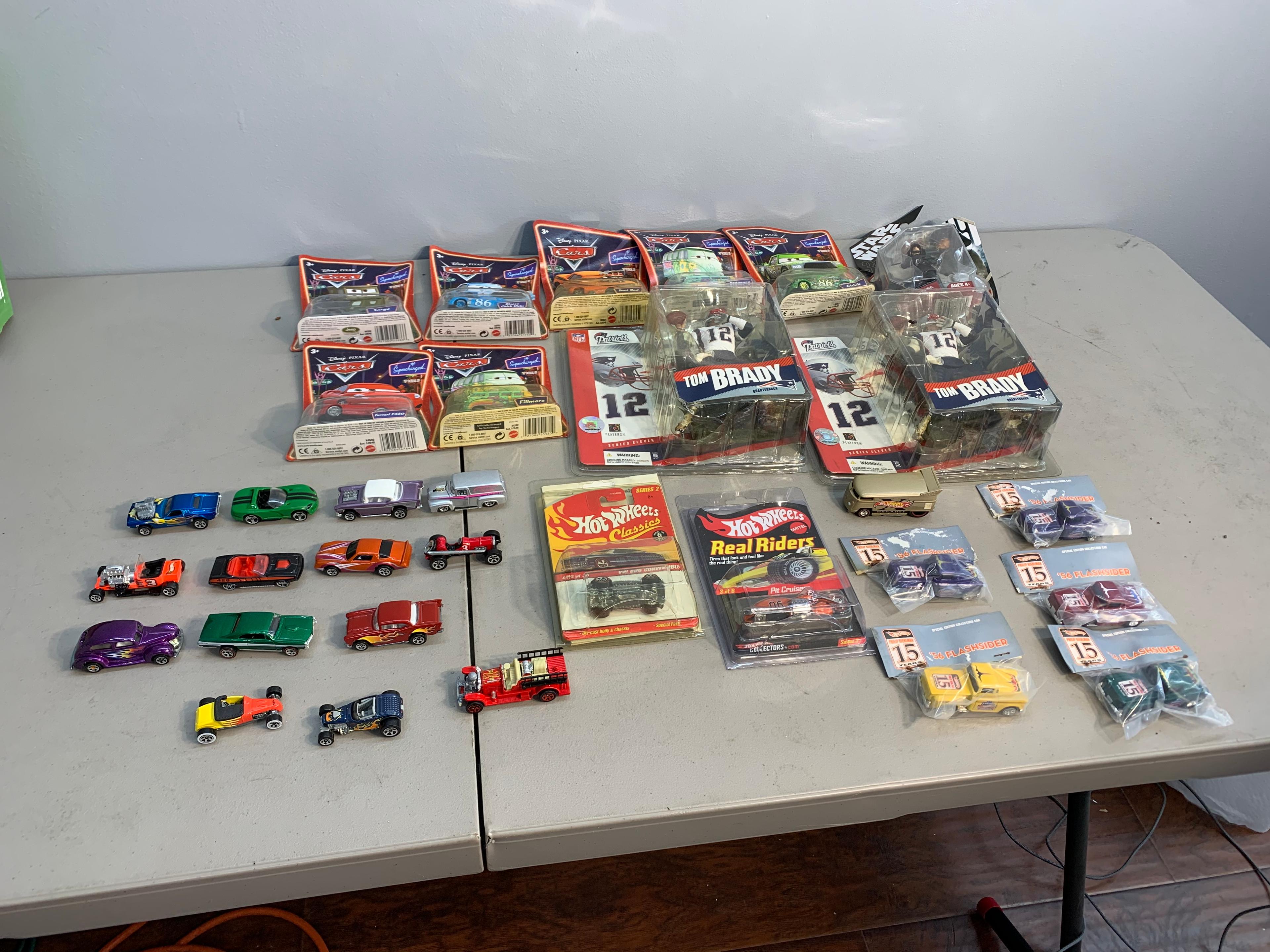 Group of Disney Pixar Cars, Hot Wheels, Star Wars Figure and NFL Action Figures