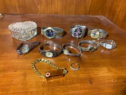 Group of Mens & Womens Watches, Sterling Ring & Heart Shaped Ring Box