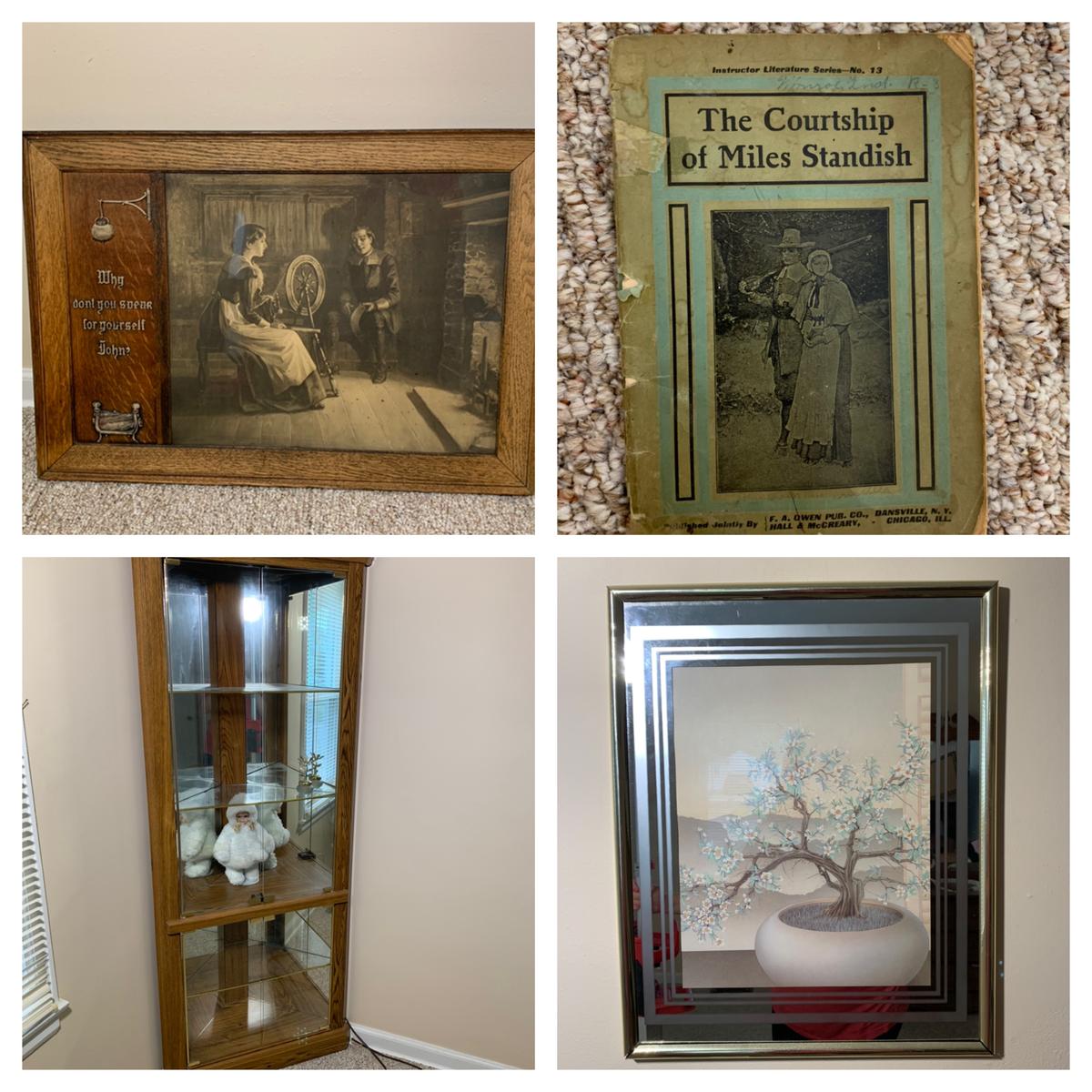 Corner Curio Cabinet, Doll, Framed Prints, The Courtship of Miles Standish