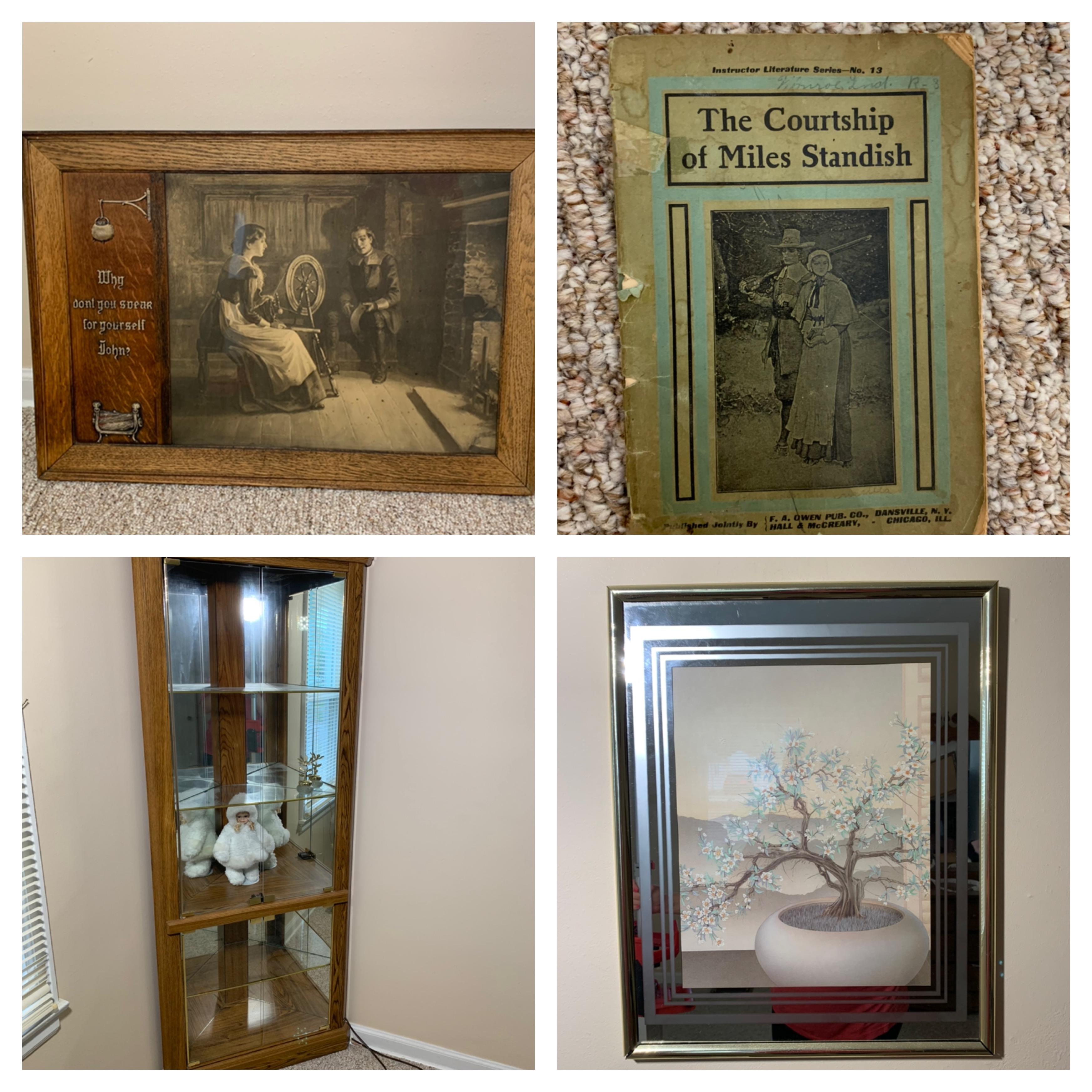 Corner Curio Cabinet, Doll, Framed Prints, The Courtship of Miles Standish