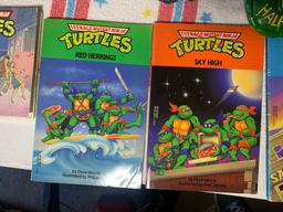 Group of VIntage Ninja Turtles Books, Button, Towel Comic Book, Puzzle & More