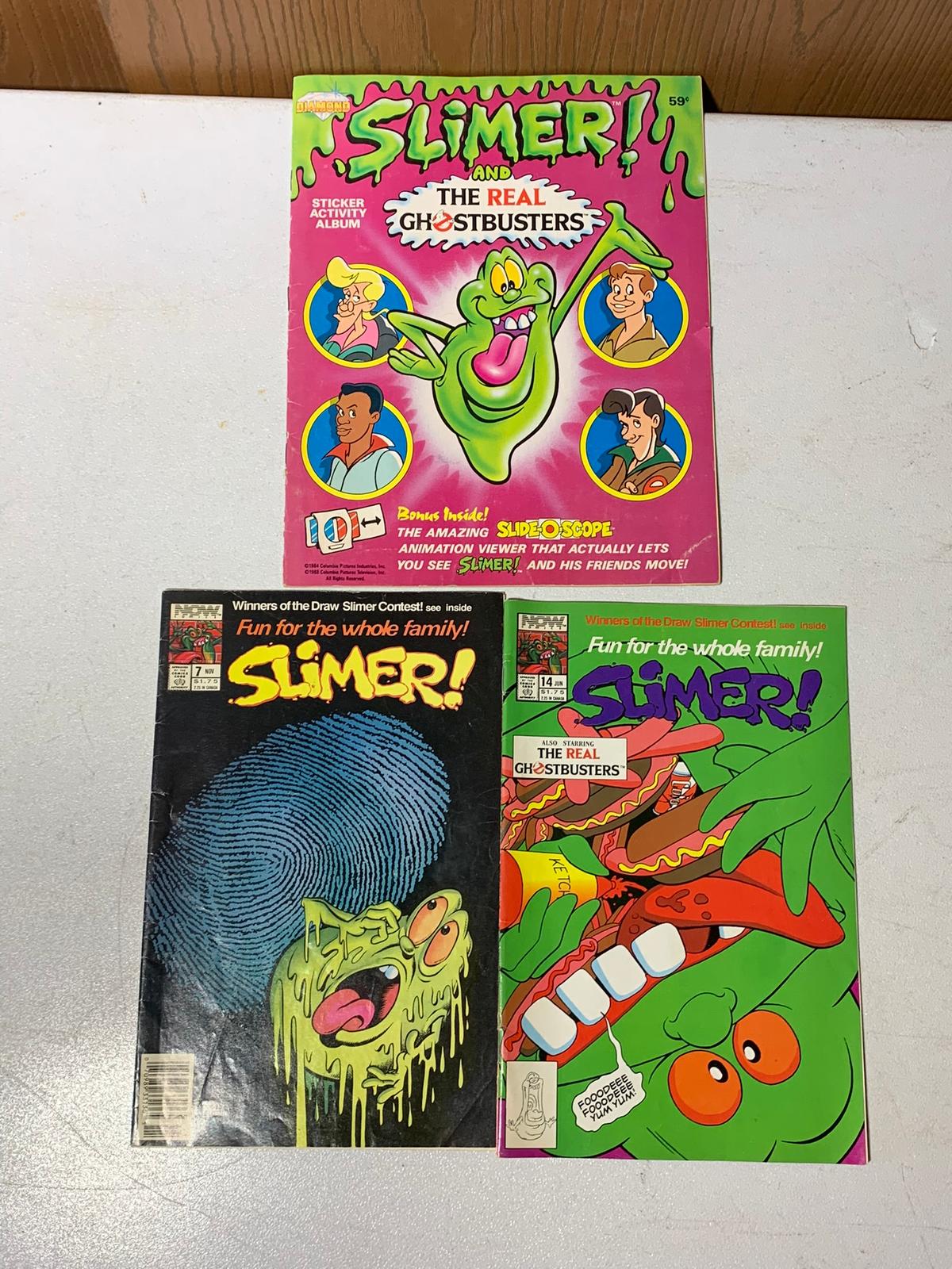 2 Vintage Now Comics Slimer Comics & Diamond Slimer Sticker Book