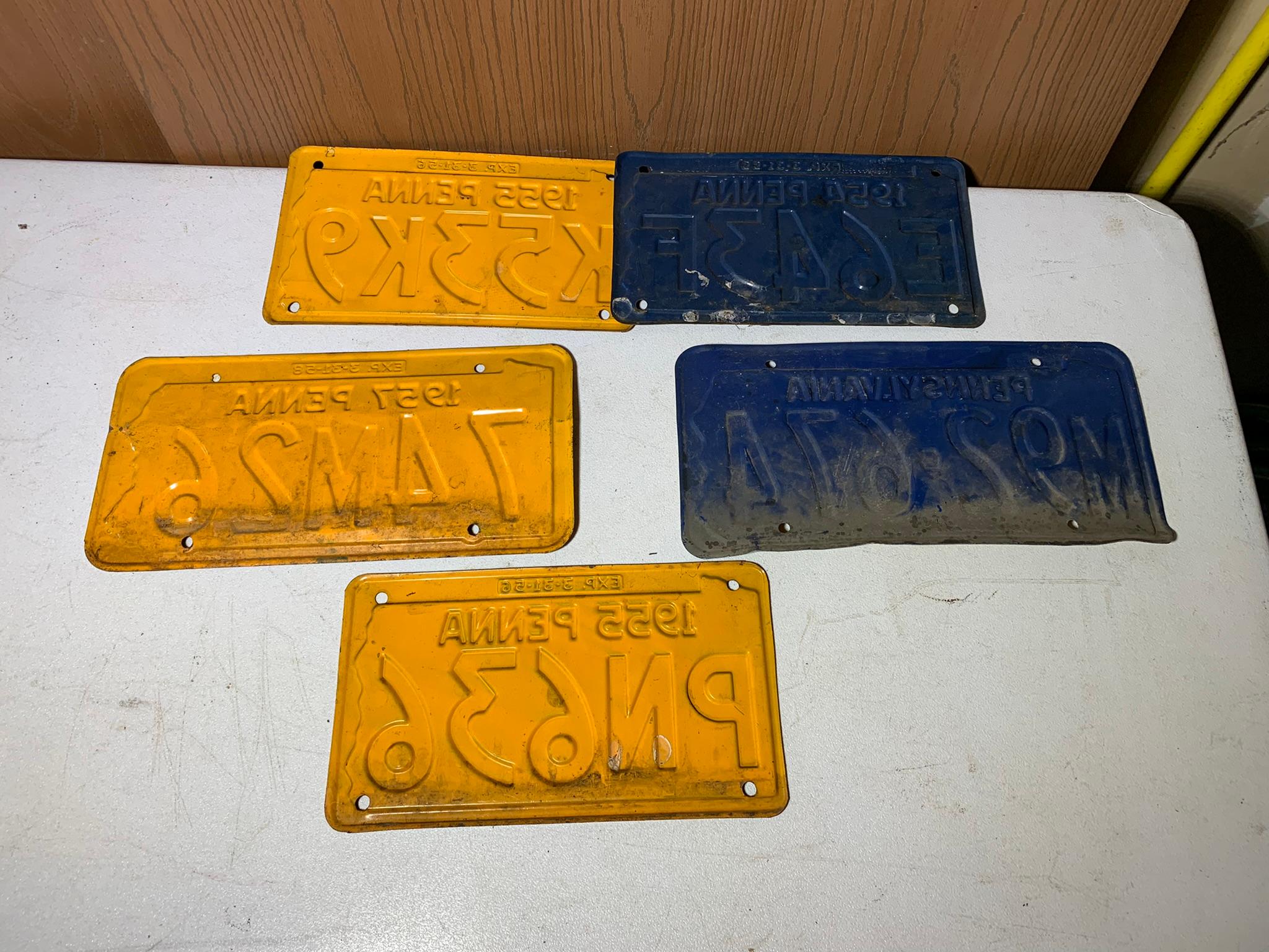 Group of Vintage Pennsylvania License Plates, '54,'55,'57