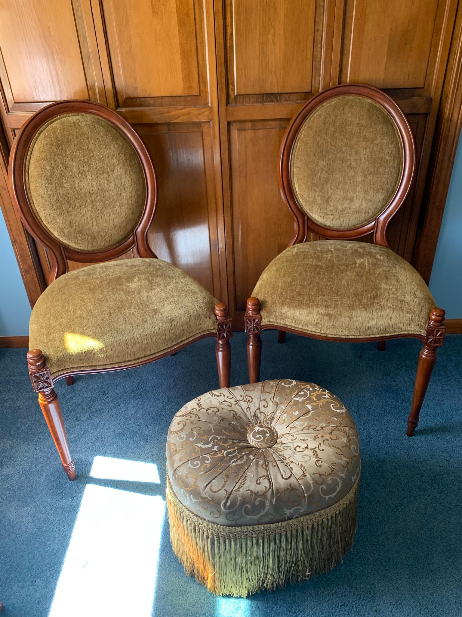 Two Bombay Company Chairs and Ottoman