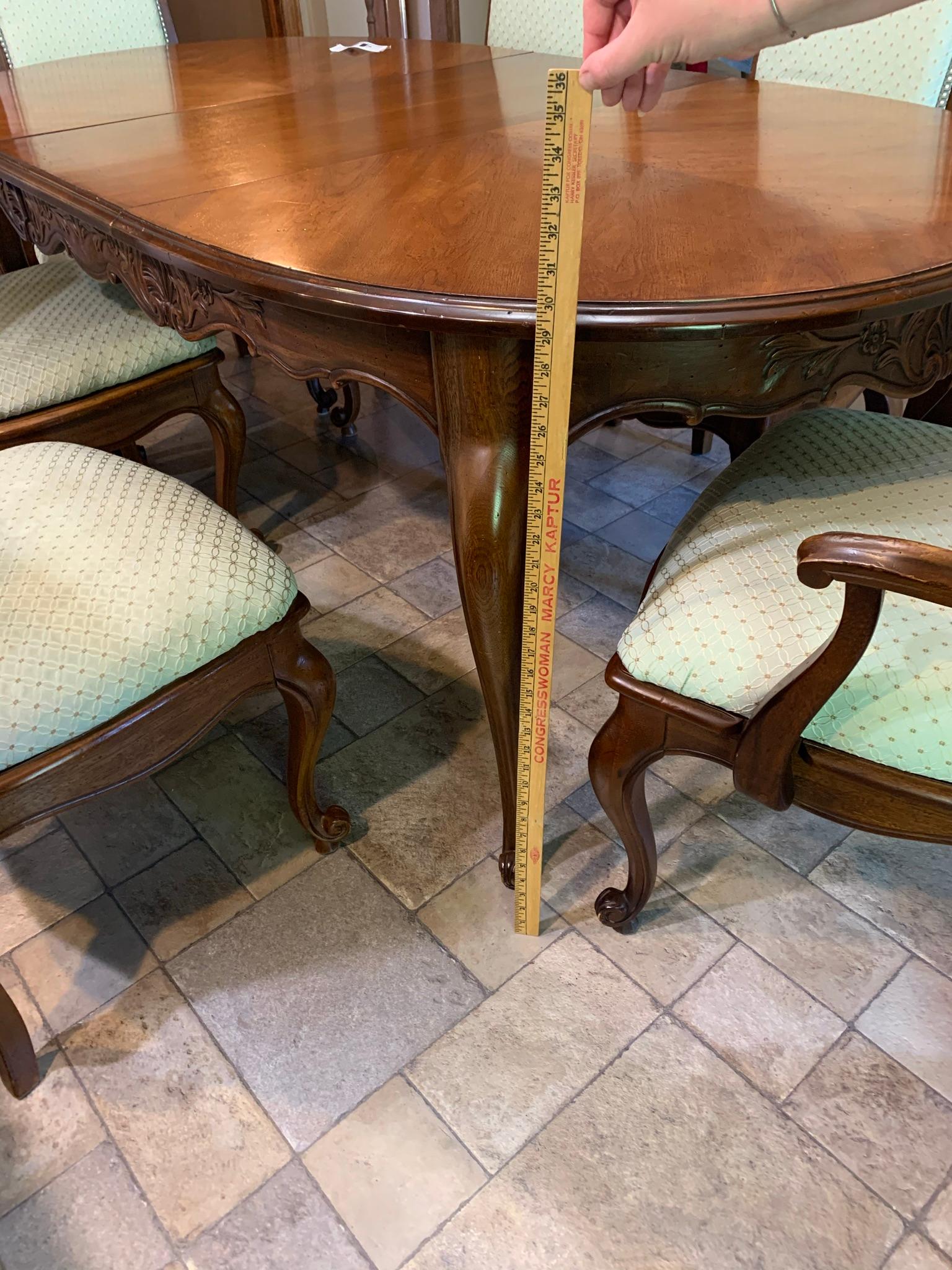 Drexel French Country Style Dining Set--Table with 2 Leaves, 4 Side Chairs, & 2 Arm Chairs