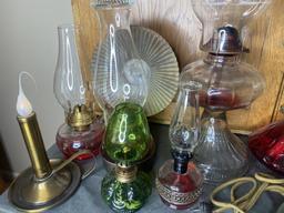 Group Lot of Oil Lamps, Antique Desk Lamp Etc