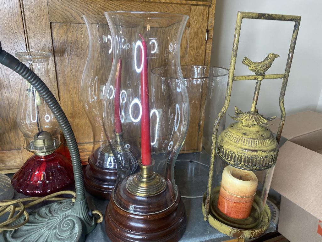 Group Lot of Oil Lamps, Antique Desk Lamp Etc