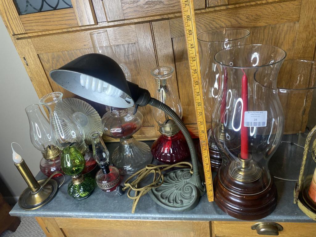 Group Lot of Oil Lamps, Antique Desk Lamp Etc