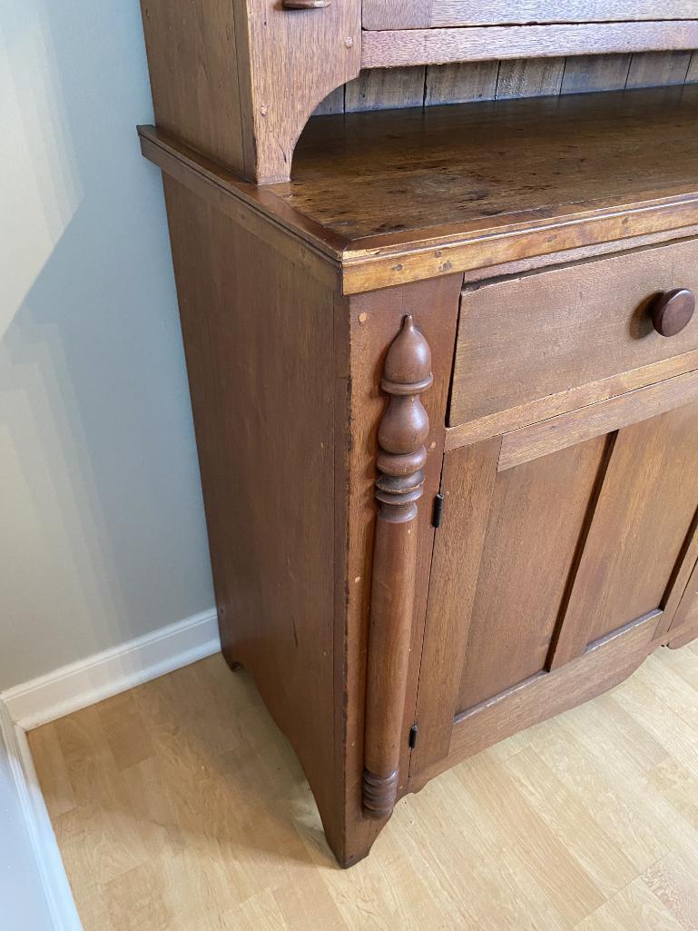 Large Antique Flat Wall Cupboard with Half Baluster Carvings