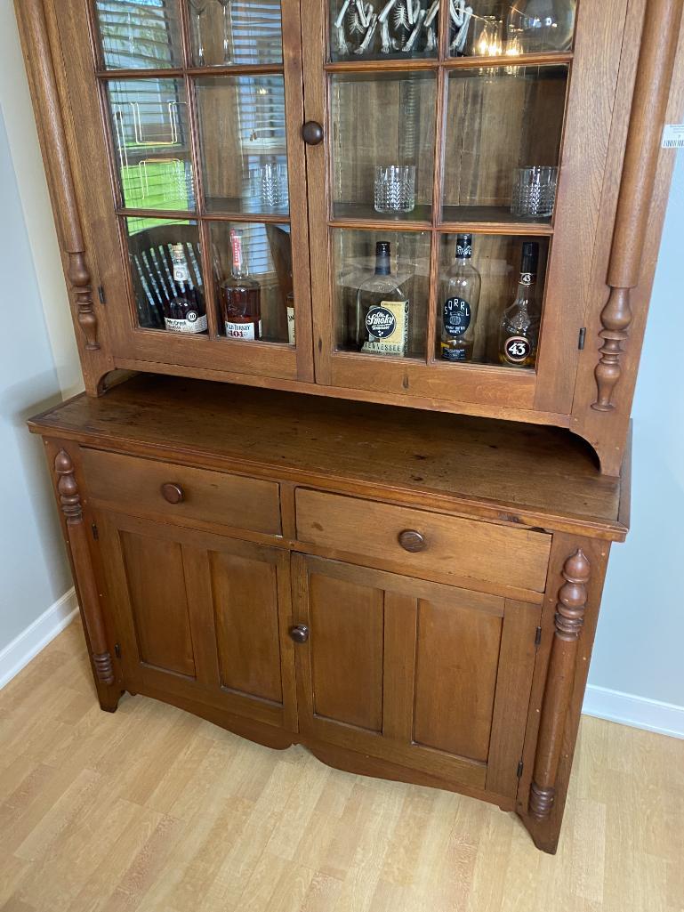 Large Antique Flat Wall Cupboard with Half Baluster Carvings