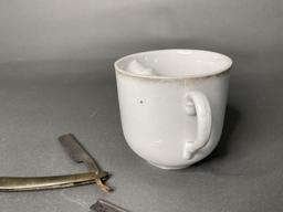 Antique Father Mustache or Shaving Mug with Straight Razors