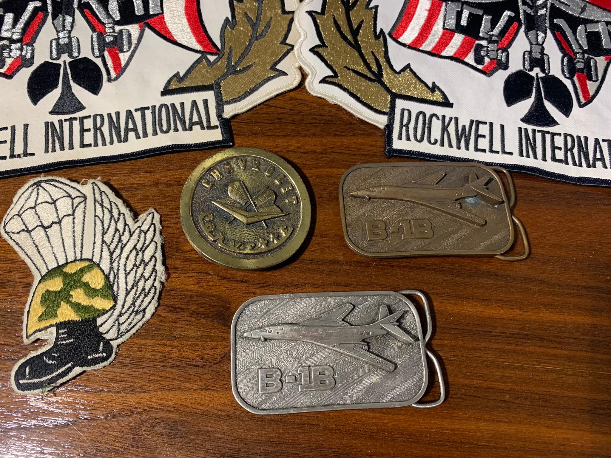 2 Rockwell International Patches, 2 Belt Buckles, Chevrolet Corvette Belt Buckle