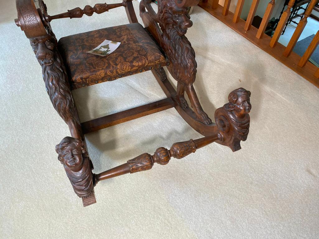 Italian Renaissance Revival Walnut Rocking Chair with Lions