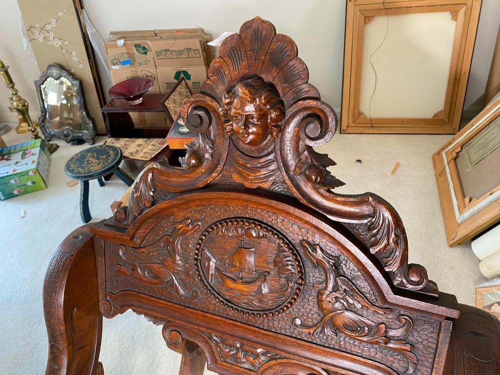 Italian Renaissance Revival Walnut Rocking Chair with Lions