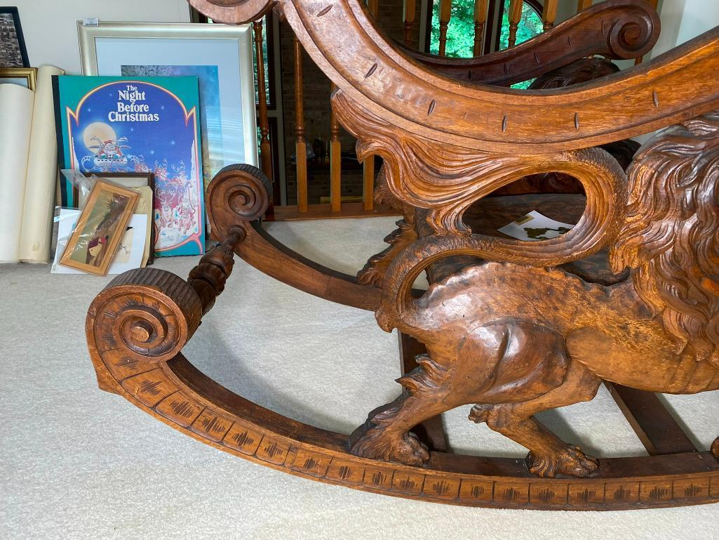 Italian Renaissance Revival Walnut Rocking Chair with Lions