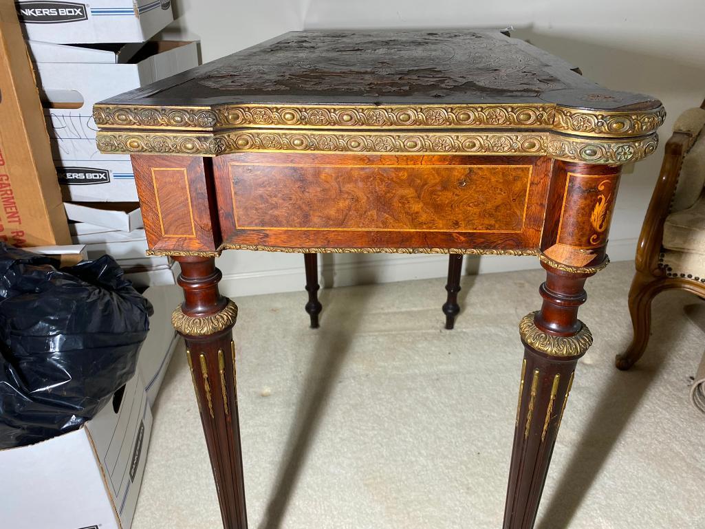 Louis IV Style Antique Marquetry Inlaid Card Table