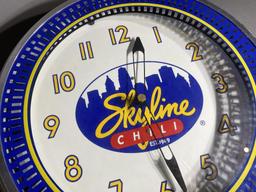 Vintage Blue Light Up Skyline Chili Restaurant Clock - Works!