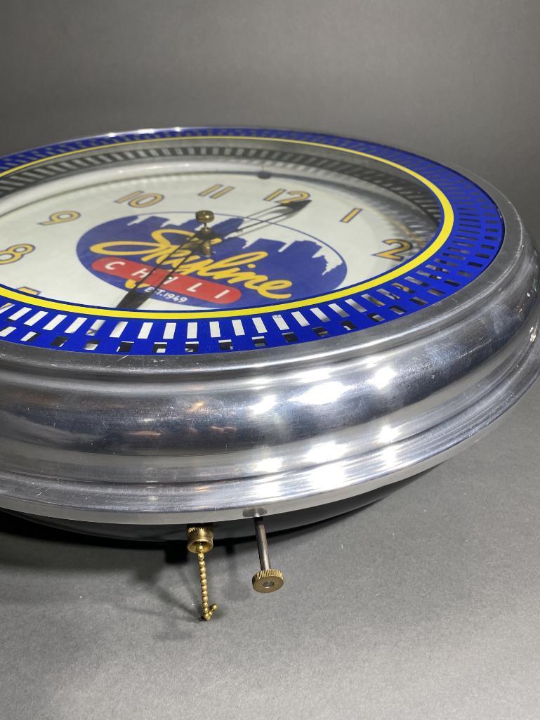 Vintage Blue Light Up Skyline Chili Restaurant Clock - Works!