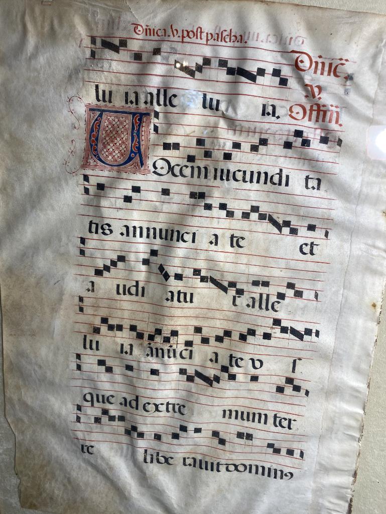 Antique Illuminated Manuscript Sheet Music piece on Vellum