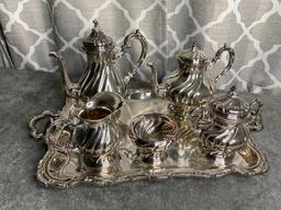 Large Heavy Sterling Silver Peru 925 Tea, Coffee Set with Tray 4,051 grams.