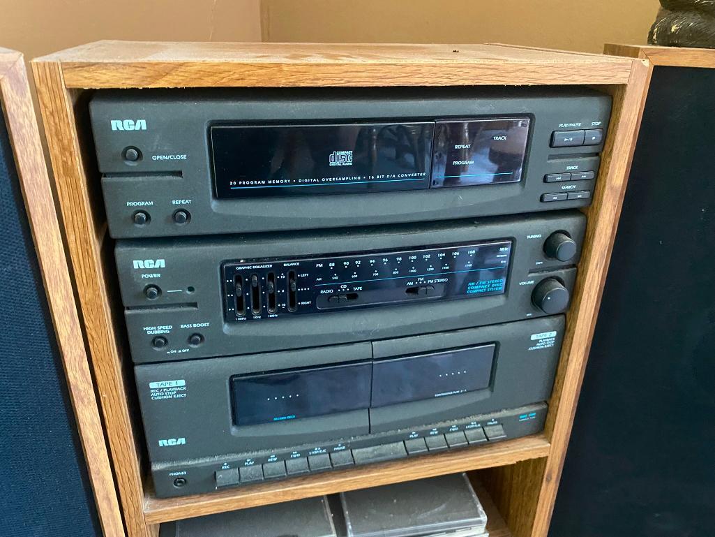 Vintage Stereo, Speakers, Cat Decor Piece