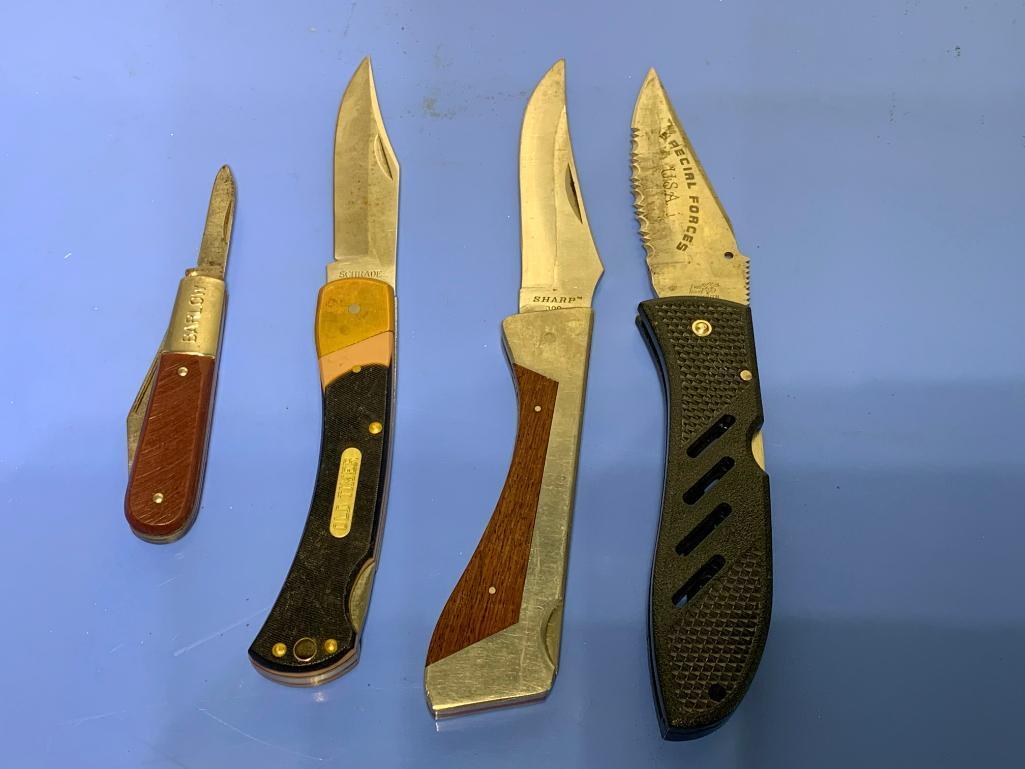 4 Knives - Frost Cutlery Flying Falcon, Sharp 300, Schrade, Barlow