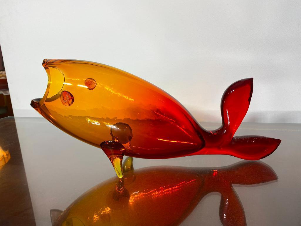 Vintage MCM Mid Century Blenko Glass Fish - Amberina