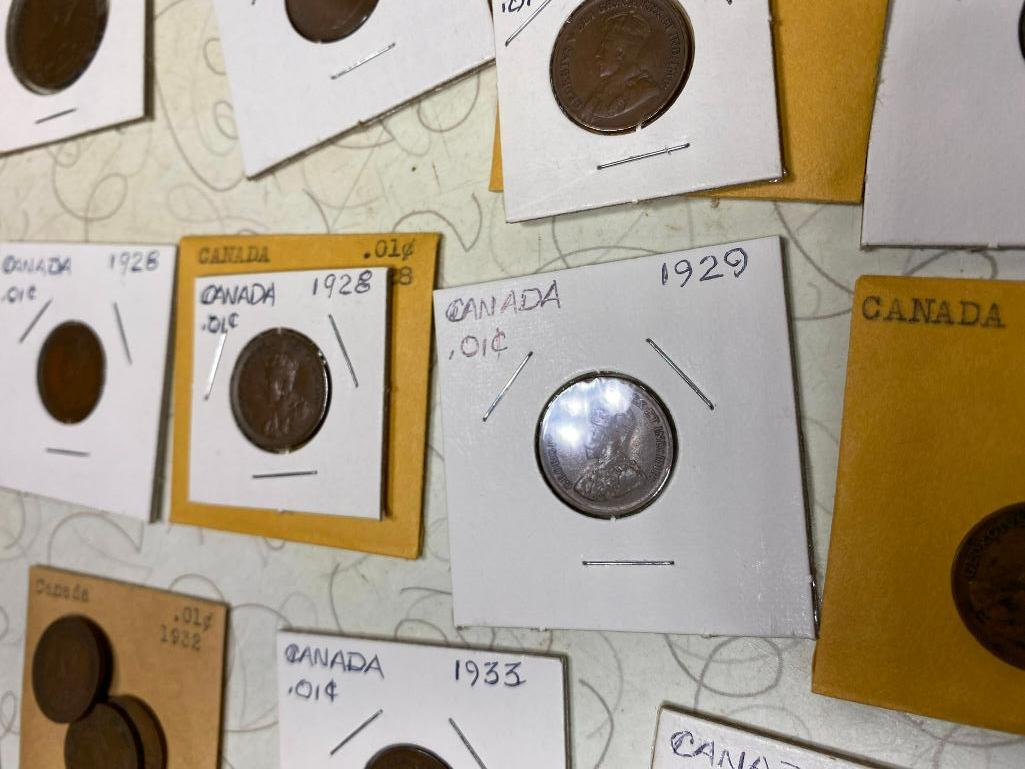 Large Lot of Early Canadian Pennies Cents Coins Excellent