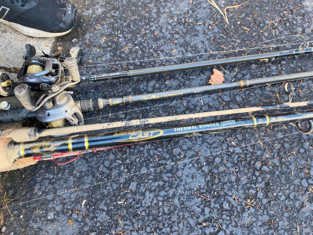 Large Group Lot of Fishing Poles and Reels