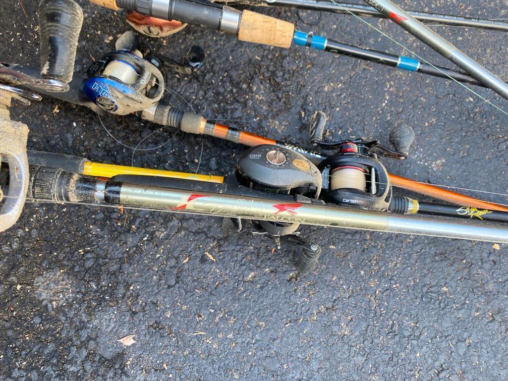 Large Group Lot of Fishing Poles and Reels