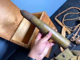 Military & More Lot Large Shell, Belt, Pouches, Whip, Box