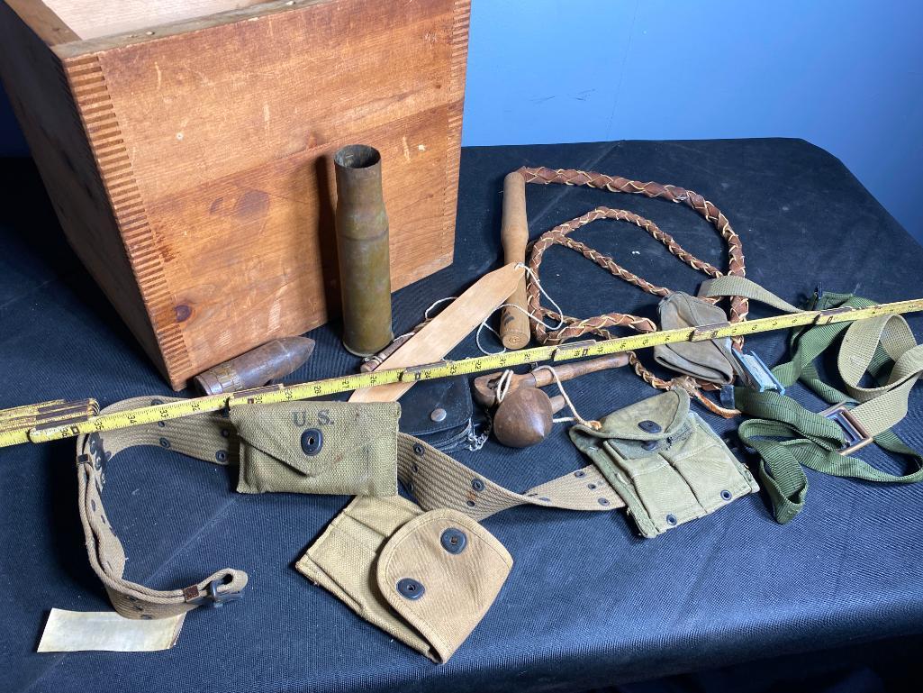 Military & More Lot Large Shell, Belt, Pouches, Whip, Box