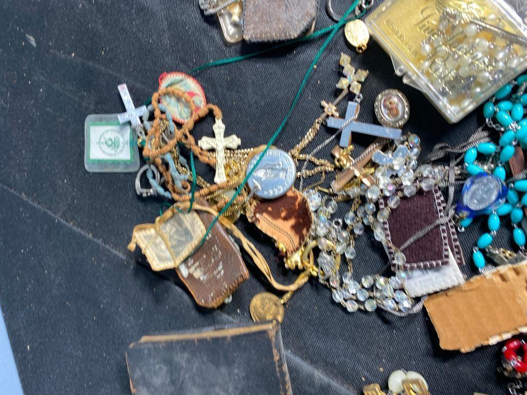 Group Lot of Vintage Rosaries, Religious Charms Etc.