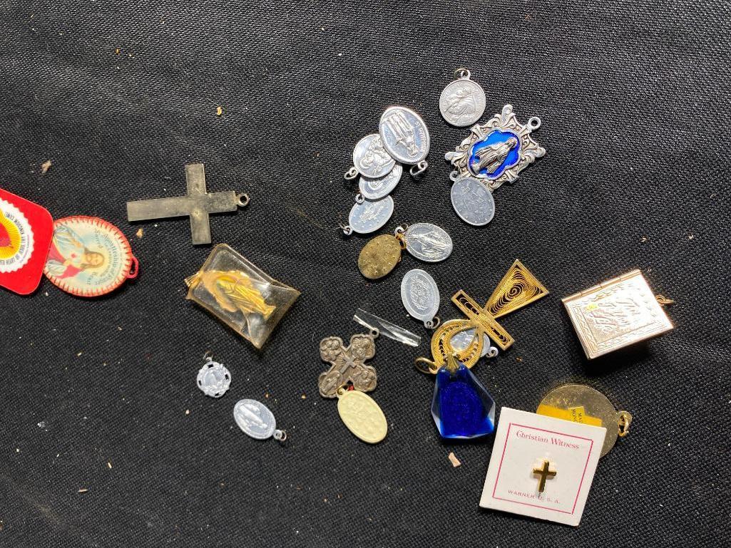 Group Lot of Vintage Rosaries, Religious Charms Etc.