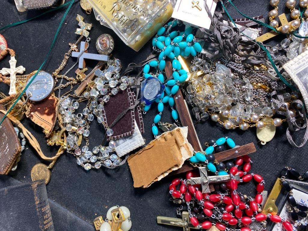Group Lot of Vintage Rosaries, Religious Charms Etc.