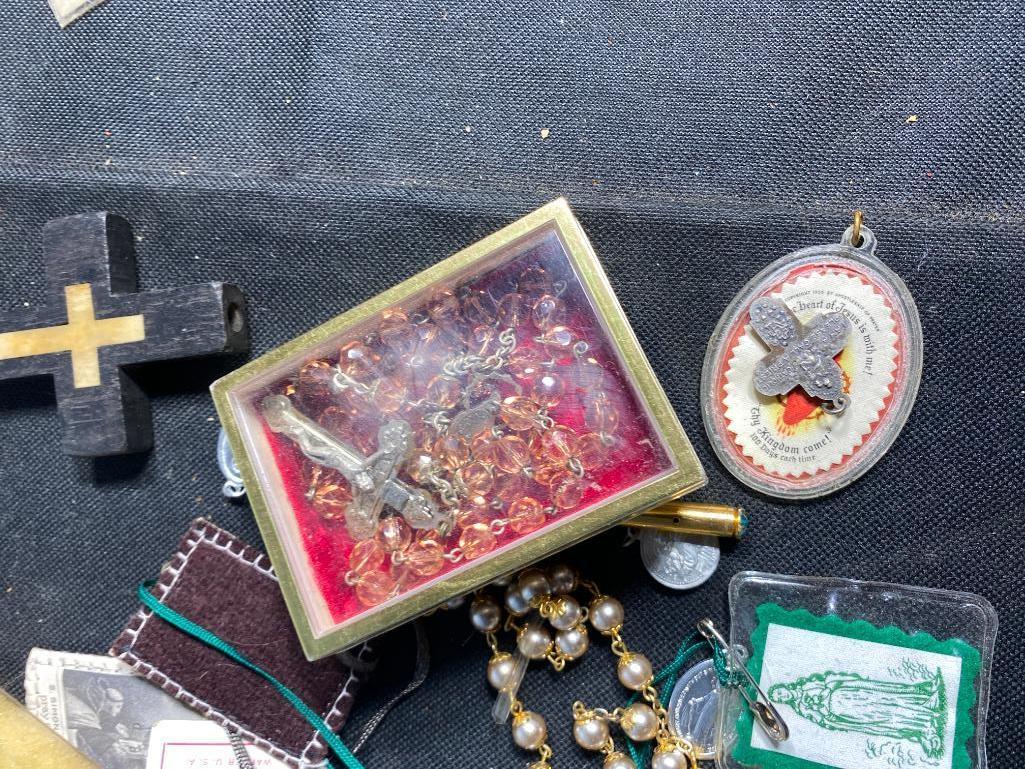 Group Lot of Vintage Rosaries, Religious Charms Etc.